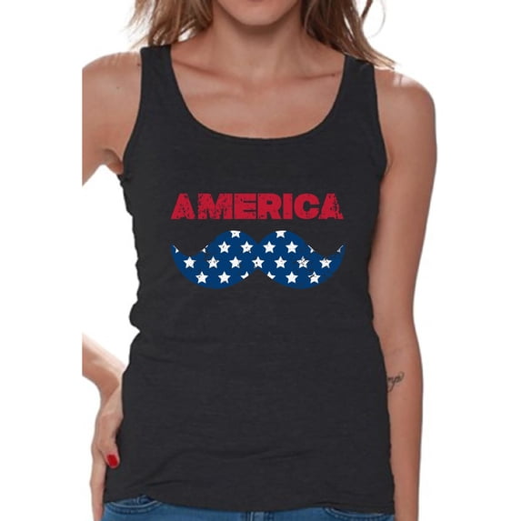 Awkward Styles Women's America Patriotic Mustache Graphic Tank Tops USA Independence Day 4th of July