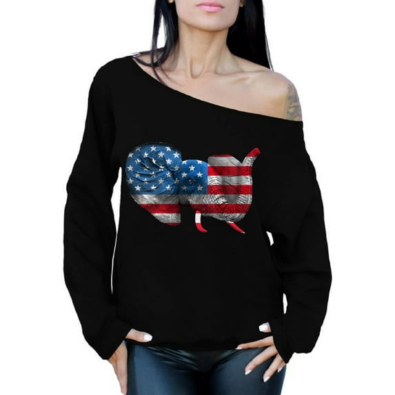 Awkward Styles Women's American Flag Cute Elephant Graphic Off Shoulder Tops Oversized Sweatshirt 4th Of July Party USA Flag