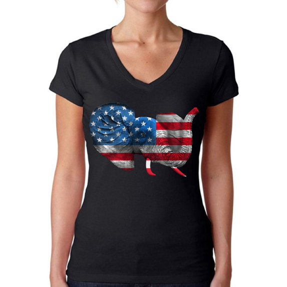 Awkward Styles Women's American Flag Cute Elephant V-neck T-shirt 4th Of July Party USA Flag