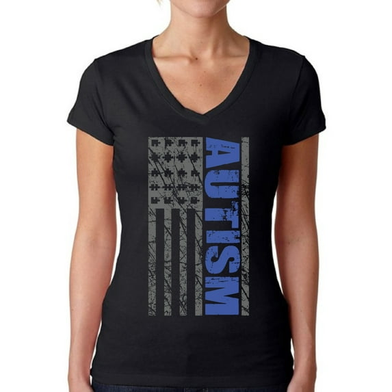 Awkward Styles Women's Autism Awareness American Flag V-neck T-shirt