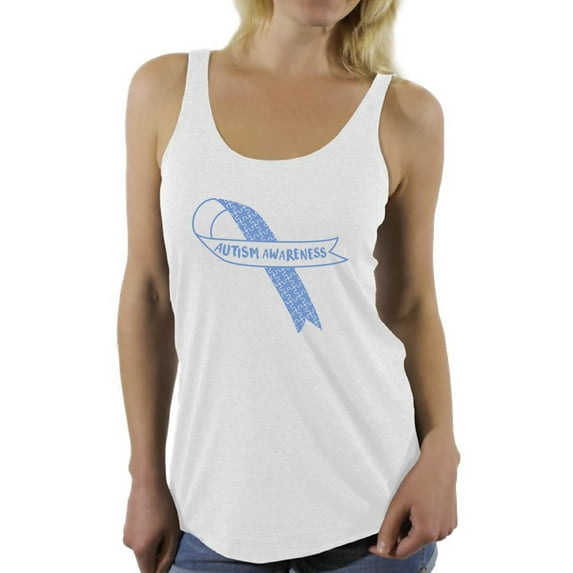 Awkward Styles Women's Autism Awareness Blue Ribbon Graphic Racerback Tank Tops Autistic Support