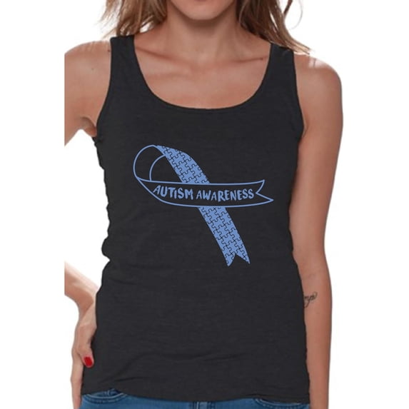 Awkward Styles Women's Autism Awareness Blue Ribbon Graphic Tank Tops Autistic Support