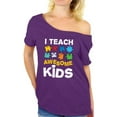thumbnail image 1 of Awkward Styles Women's Autism Awareness Puzzle Graphic Off Shoulder Tops T-shirt I Teach Awesome Kids, 1 of 4