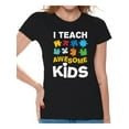 thumbnail image 1 of Awkward Styles Women's Autism Awareness Puzzle Graphic T-shirt Tops I Teach Awesome Kids, 1 of 4