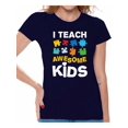 thumbnail image 1 of Awkward Styles Women's Autism Awareness Puzzle Graphic T-shirt Tops I Teach Awesome Kids, 1 of 4