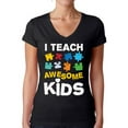 thumbnail image 1 of Awkward Styles Women's Autism Awareness Puzzle V-neck T-shirt I Teach Awesome Kids, 1 of 4