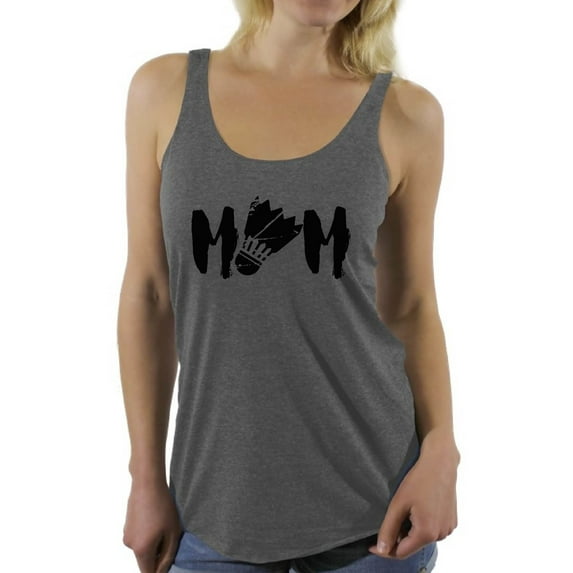 Awkward Styles Women's Badminton MOM Graphic Racerback Tank Tops Black Badminton Bird Mother's Day Gift