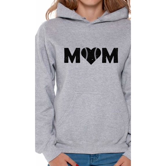 Awkward Styles Women's Baseball Mom Heart Graphic Hoodie Tops Black Sport Mom's Heart