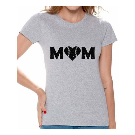 Awkward Styles Women's Baseball Mom Heart Graphic T-shirt Tops Black Sport Mom's Heart
