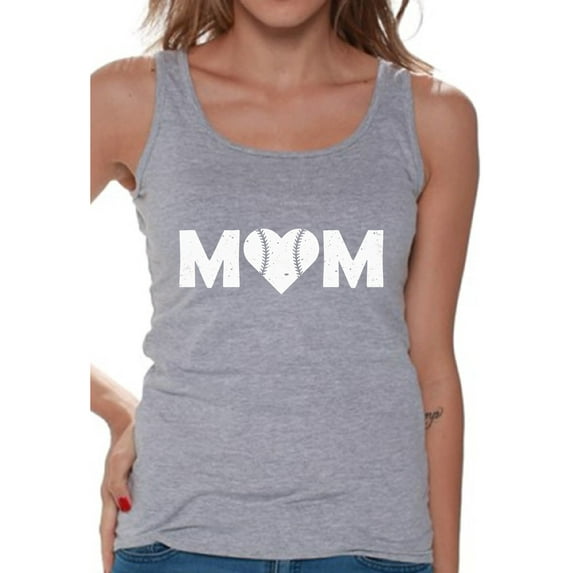Awkward Styles Women's Baseball Mom Heart Graphic Tank Tops White Heart Mother's Day Gift