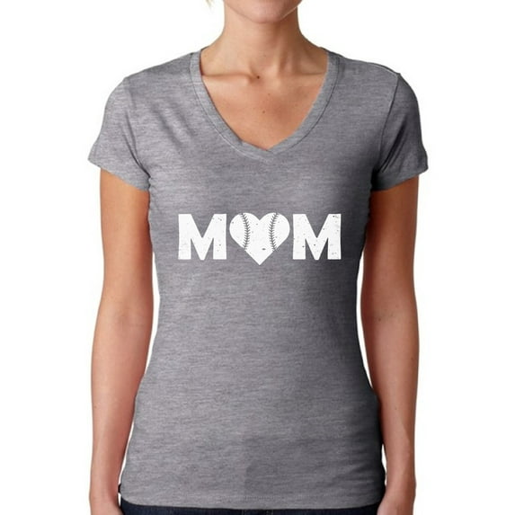 Awkward Styles Women's Baseball Mom Heart V-neck T-shirt White Heart Mother's Day Gift