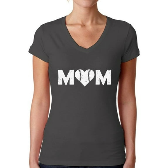 Awkward Styles Women's Baseball Mom Heart V-neck T-shirt White Heart Mother's Day Gift