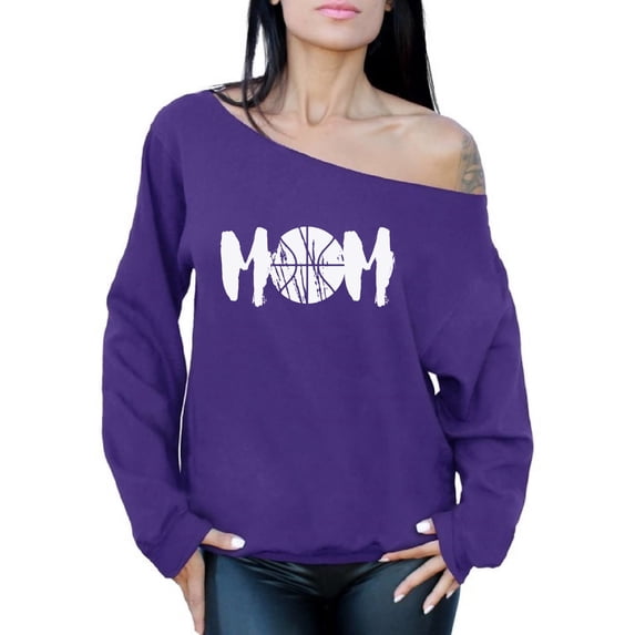 Awkward Styles Women's Basketball MOM Sport Mom Graphic Off Shoulder Tops Oversized Sweatshirt White Mother's Day Gift Idea