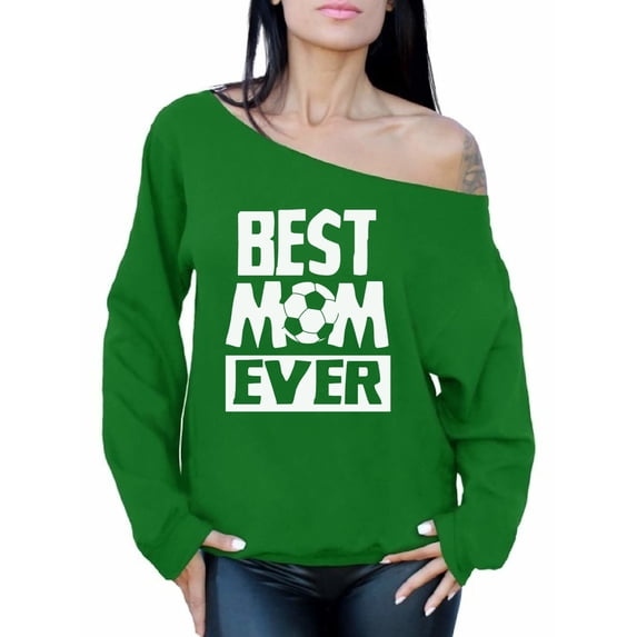 Awkward Styles Women's Best Mom Ever Graphic Off Shoulder Tops Oversized Sweatshirt Soccer Mom Gift Idea