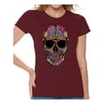thumbnail image 1 of Awkward Styles Women's Black Flowered Skull Graphic T-shirt Tops Floral Sugar Skull Day of Dead, 1 of 4