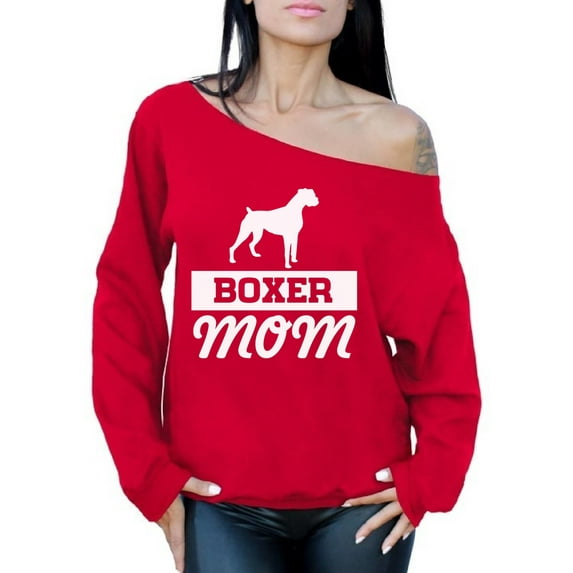 Awkward Styles Women's Boxer Mom Graphic Off Shoulder Tops Oversized Sweatshirt Boxer Pug Lover Gift