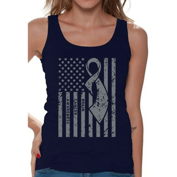 Awkward Styles Women's Brain Cancer Awareness Graphic Tank Tops Gray Ribbon