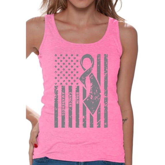 Awkward Styles Women's Brain Cancer Awareness Graphic Tank Tops Gray Ribbon