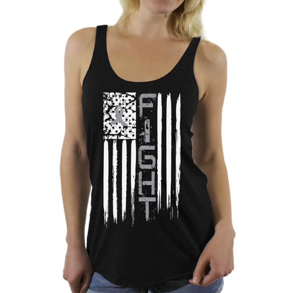 Awkward Styles Women's Brain Cancer Graphic Racerback Tank Tops Distressed American Flag Fight Gray Ribbon