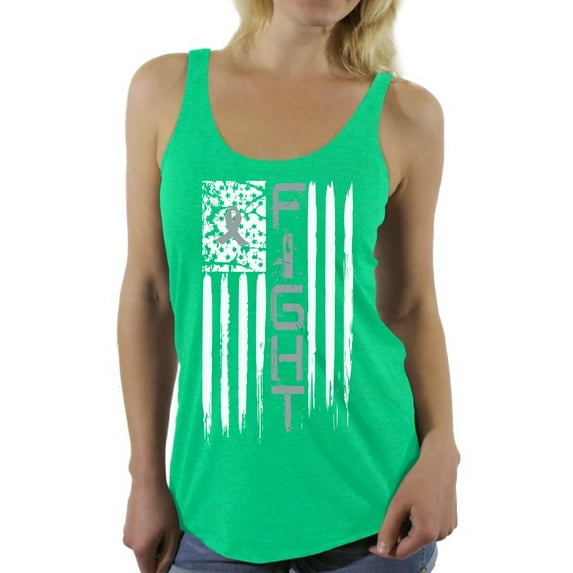 Awkward Styles Women's Brain Cancer Graphic Racerback Tank Tops Distressed American Flag Fight Gray Ribbon