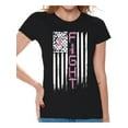 thumbnail image 1 of Awkward Styles Women's Breast Cancer American Flag Distressed Graphic T-shirt Tops Fight Pink Ribbon, 1 of 4