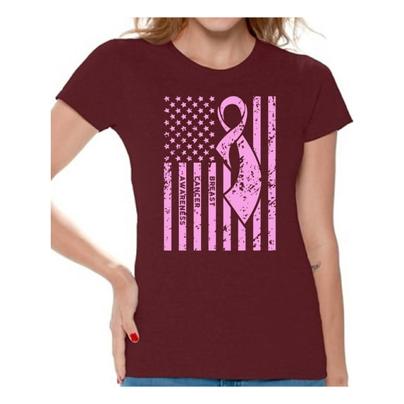 Awkward Styles Women's Breast Cancer Awareness Graphic T-shirt Tops Pink Ribbon