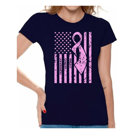 Awkward Styles Women's Breast Cancer Awareness Graphic T-shirt Tops Pink Ribbon