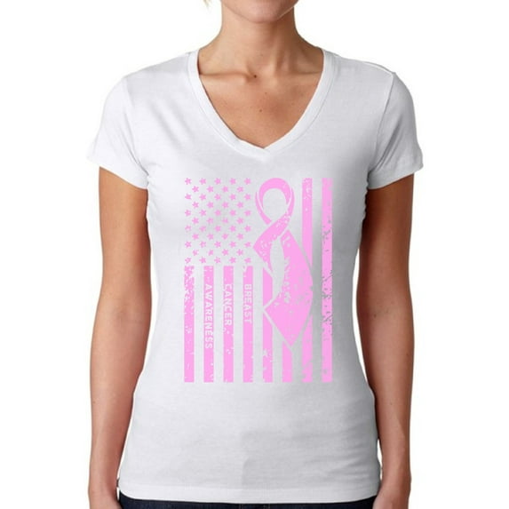 Awkward Styles Women's Breast Cancer Awareness V-neck T-shirt Pink Ribbon