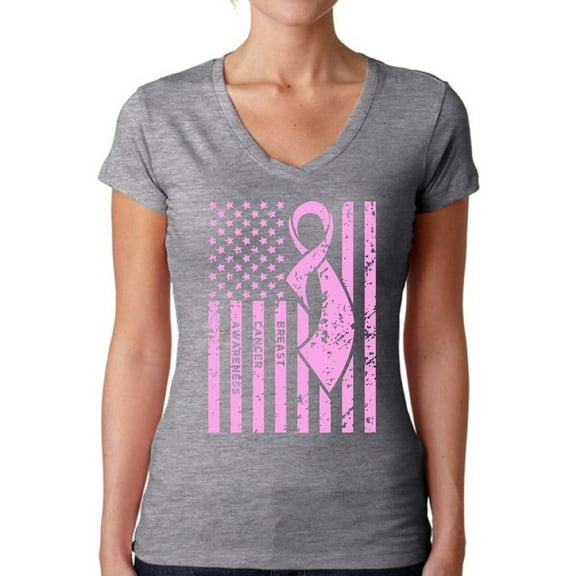 Awkward Styles Women's Breast Cancer Awareness V-neck T-shirt Pink Ribbon