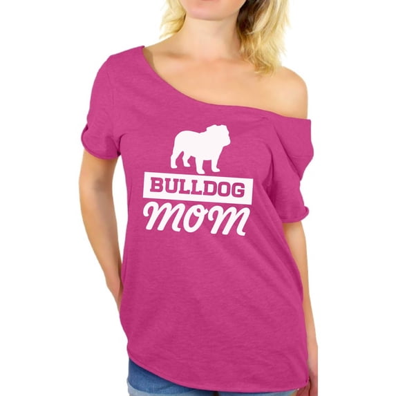 Awkward Styles Women's Bulldog Mom Graphic Off Shoulder Tops T-shirt Dog Lover Mom's Gift
