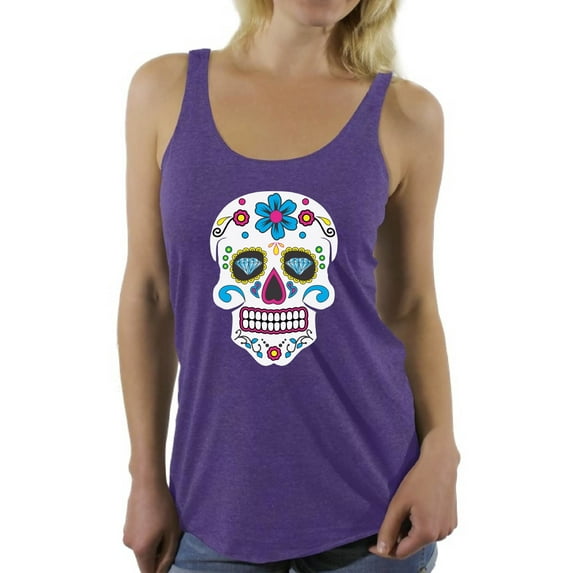 Awkward Styles Women's Colorful Skull Graphic Racerback Tank Tops Candy Skull Dia De Los Muertos