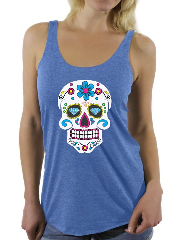 Awkward Styles Women's Colorful Skull Graphic Racerback Tank Tops Candy Skull Dia De Los Muertos