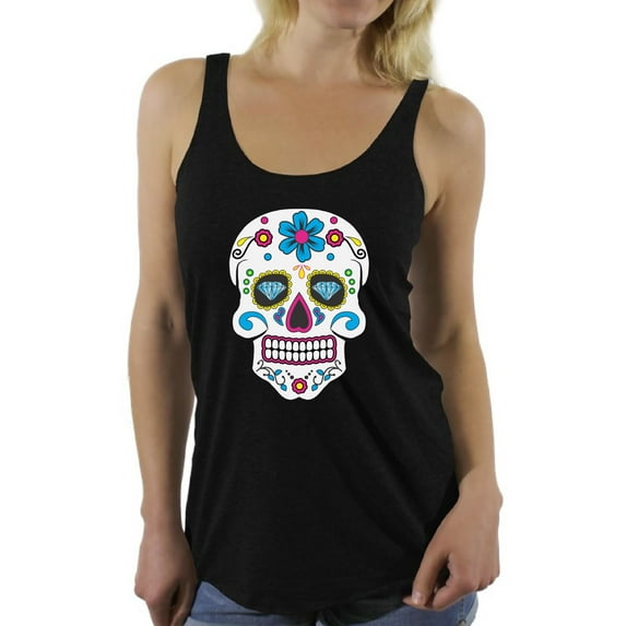 Awkward Styles Women's Colorful Skull Graphic Racerback Tank Tops Candy Skull Dia De Los Muertos
