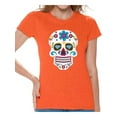 thumbnail image 1 of Awkward Styles Women's Colorful Skull Graphic T-shirt Tops Candy Skull Dia De Los Muertos, 1 of 4