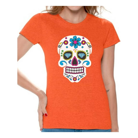 Awkward Styles Women's Colorful Skull Graphic T-shirt Tops Candy Skull Dia De Los Muertos
