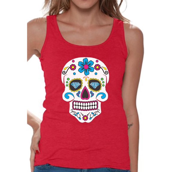 Awkward Styles Women's Colorful Skull Graphic Tank Tops Candy Skull Dia De Los Muertos