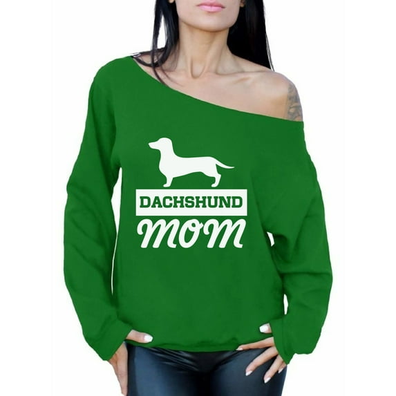 Awkward Styles Women's Dachshund Mom Dog Lover Graphic Off Shoulder Tops Oversized Sweatshirt Dachsie