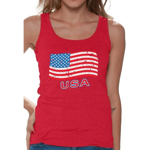 Awkward Styles Women's Distressed USA Flag Graphic Tank Tops USA Independence Day 4th Of July