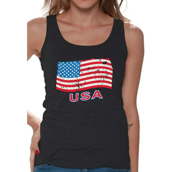 Awkward Styles Women's Distressed USA Flag Graphic Tank Tops USA Independence Day 4th Of July