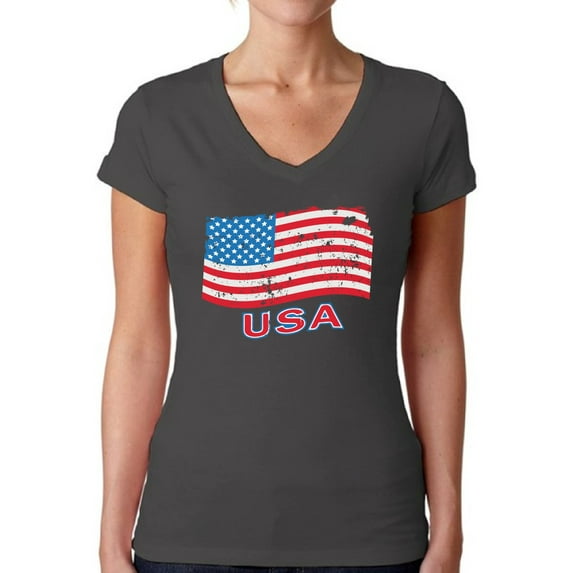 Awkward Styles Women's Distressed USA Flag V-neck T-shirt USA Independence Day 4th Of July