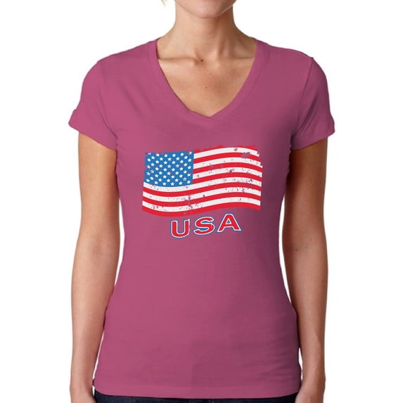 Awkward Styles Women's Distressed USA Flag V-neck T-shirt USA Independence Day 4th Of July