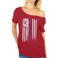 thumbnail image 1 of Awkward Styles Women's Fight Cancer Graphic Off Shoulder Tops T-shirt USA Flag Purple Ribbon for Awareness, 1 of 4