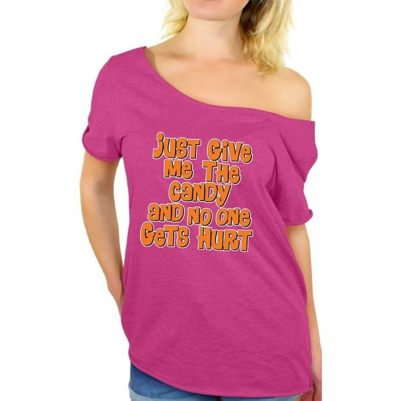Awkward Styles Women's Halloween Graphic Off Shoulder Tops T-shirt Just Give Me The Candy and No One Gets Hurt