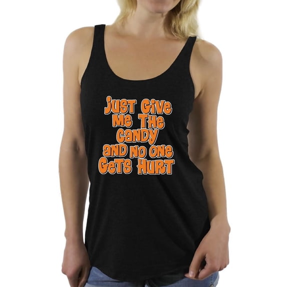 Awkward Styles Women's Halloween Graphic Racerback Tank Tops Just Give Me The Candy and No One Gets Hurt