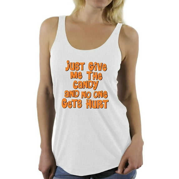 Awkward Styles Women's Halloween Graphic Racerback Tank Tops Just Give Me The Candy and No One Gets Hurt