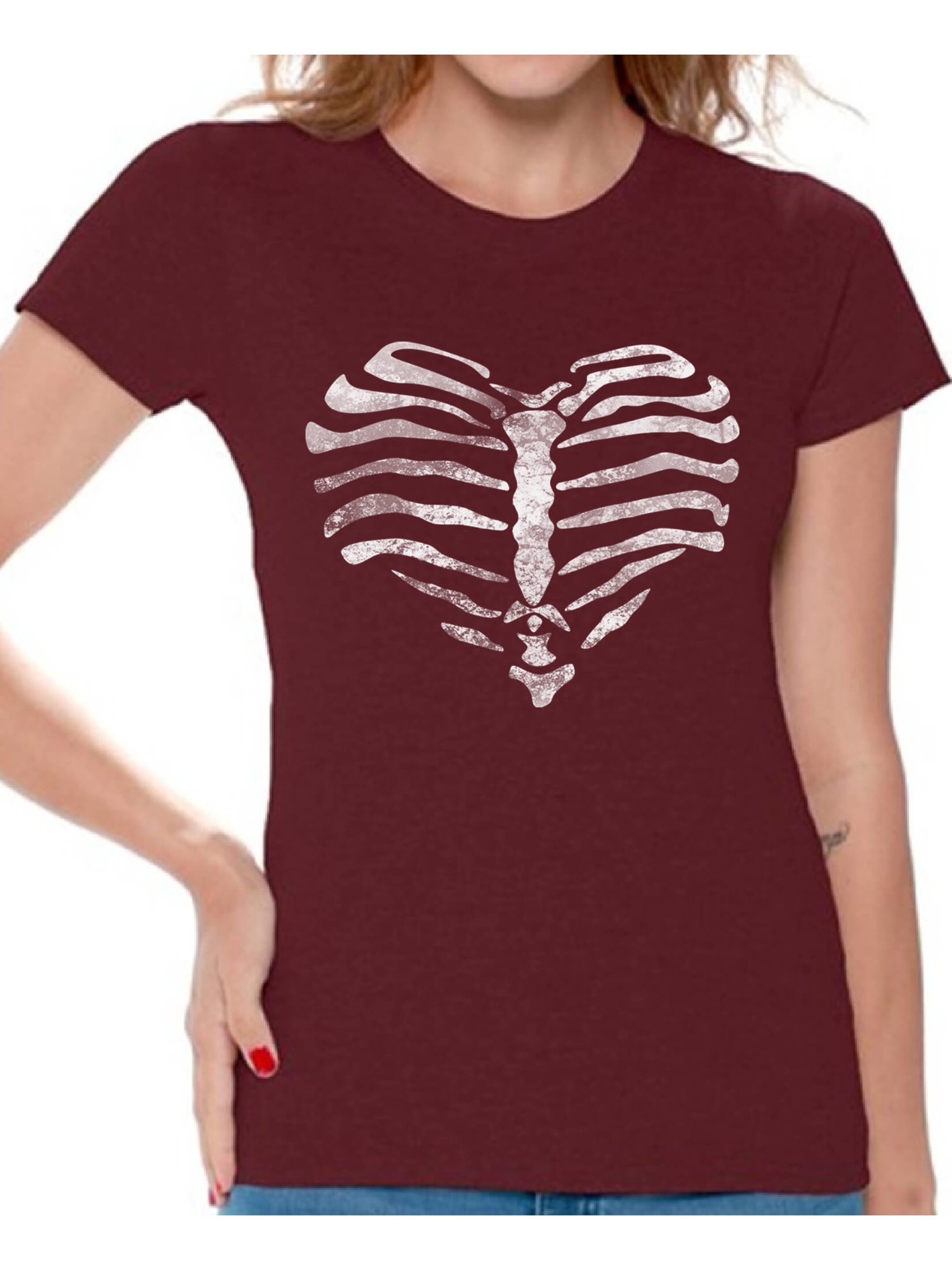 Awkward Styles Women's Heart Ribcage Graphic T-shirt Tops Skeleton Ribcage Day of Dead Halloween - image 1 of 4
