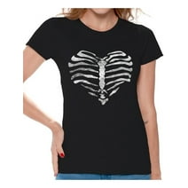 Awkward Styles Women's Heart Ribcage Graphic T-shirt Tops Skeleton Ribcage Day of Dead Halloween