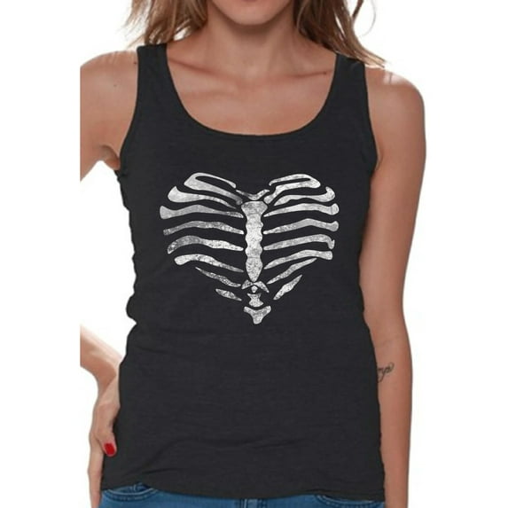 Awkward Styles Women's Heart Ribcage Graphic Tank Tops Skeleton Ribcage Day of Dead Halloween