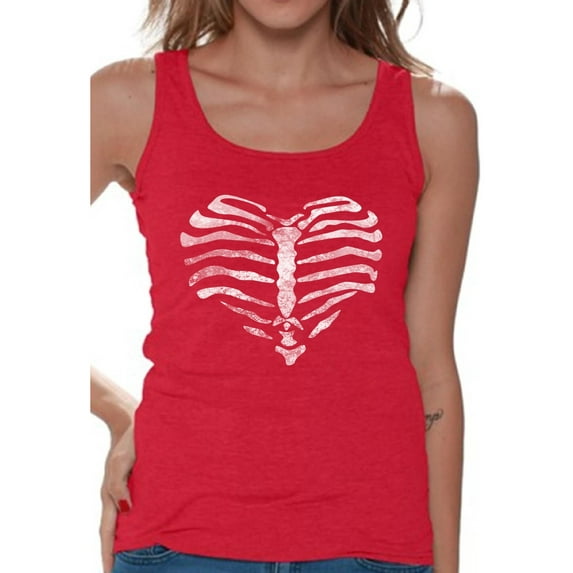 Awkward Styles Women's Heart Ribcage Graphic Tank Tops Skeleton Ribcage Day of Dead Halloween
