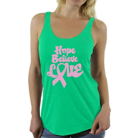 Awkward Styles Women's Hope Believe Love Graphic Racerback Tank Tops Pink Ribbon Breast Cancer Awareness